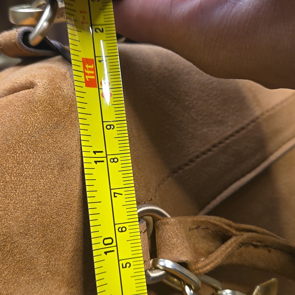 Nanette Lepore Tan Suede Purse Gold Accents Bag Charms Removable Strap Western - Picture 8 of 8